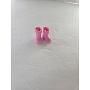 Chelsea Doll Shoes Pink Boots Fuax Fuzzy Edges Ribbon